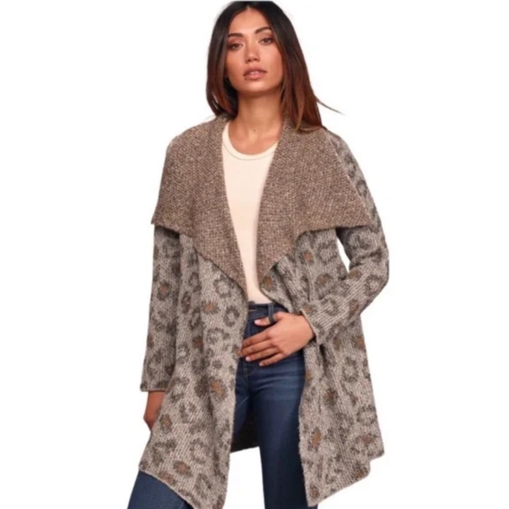 Cupcakes & Cashmere Grey Leopard Print Knit Cardigan Sweater